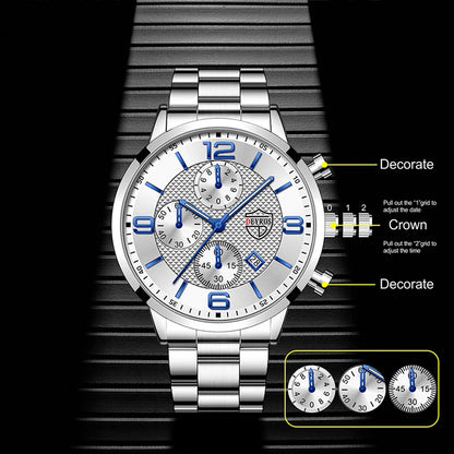 reloj hombre Luxury Business Men Watchs Stainless Steel Quartz WristWatch Male Leather Calendar Luminous Clock relogio masculino - Ellianto fashion Men's