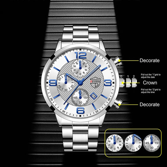 reloj hombre Luxury Business Men Watchs Stainless Steel Quartz WristWatch Male Leather Calendar Luminous Clock relogio masculino - Ellianto fashion Men's
