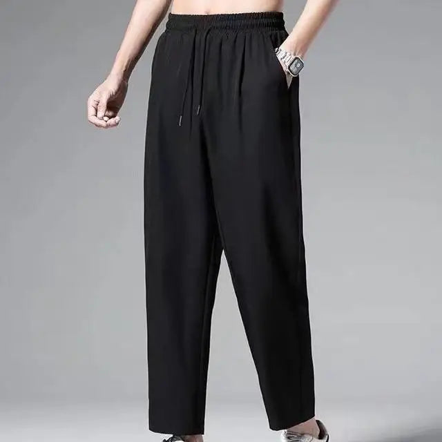 M-5XL Straight Leg Ice Silk Pants Men's Cropped Pants Trendy and Drooping Feeling Pants - Ellianto fashion Men's