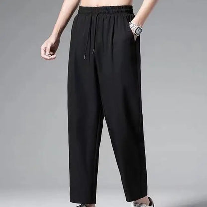 M-5XL Straight Leg Ice Silk Pants Men's Cropped Pants Trendy and Drooping Feeling Pants - Ellianto fashion Men's