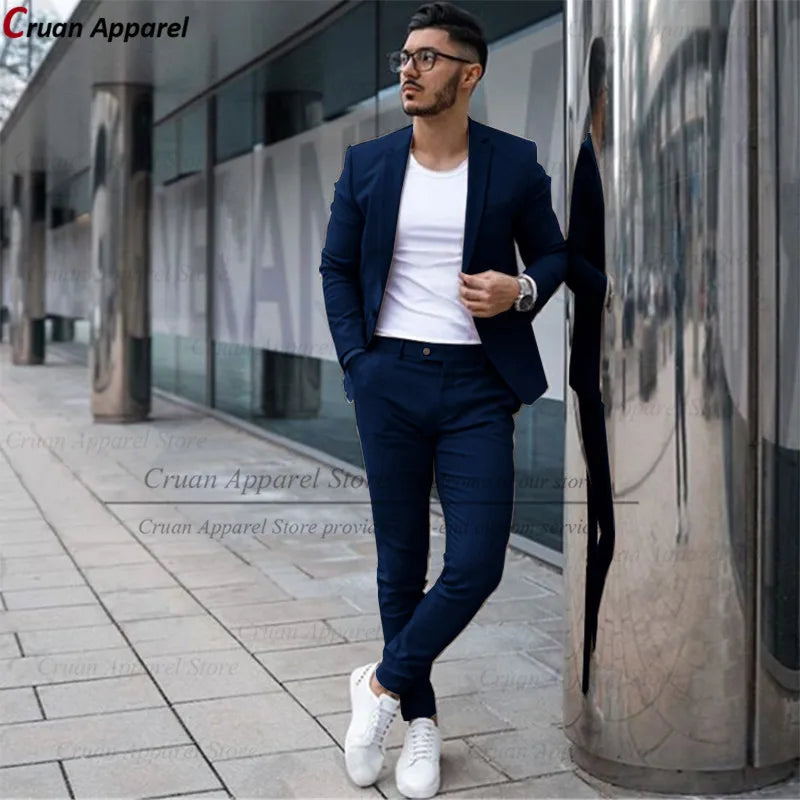 Custom Made Fashion Fuchsia Suit Men Set New Party Wedding Groom Suit Slim Fit Streetwear Casual Beige Classic Jacket Pants 2Pcs - Ellianto fashion Men's