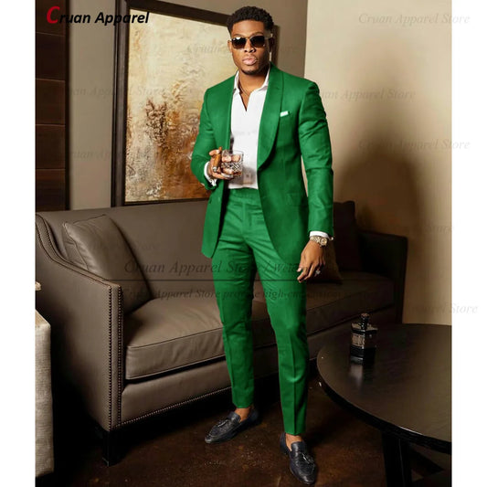 2025 Green Suits for Men Tailor-made Groom Wedding Suits Tuxedo Best Man Blazer Pants 2 Pieces Trendy Fashion Marriage Costume
