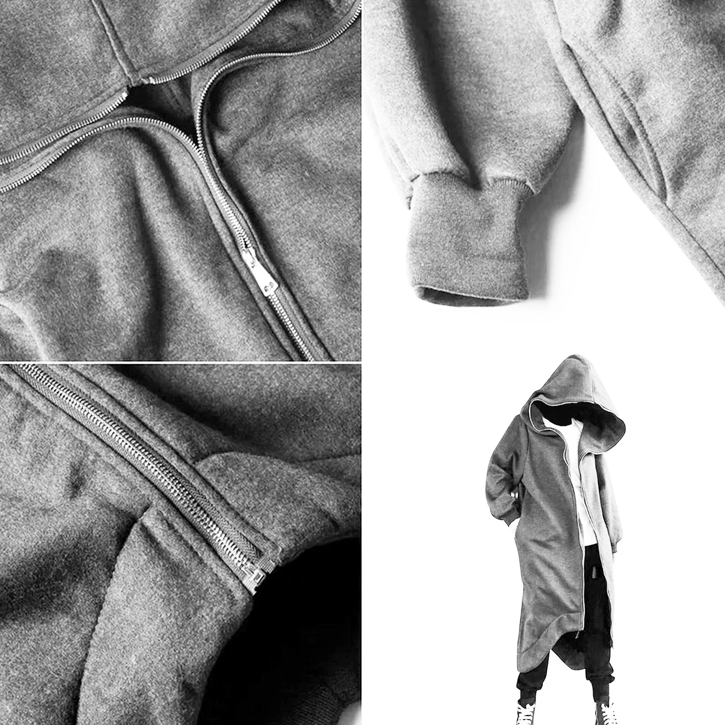 Nazgul-Inspired Long Hooded Coat – Warm Fleece-Lined Comfort with Bold, Effortless Street Style for the Modern Gentleman