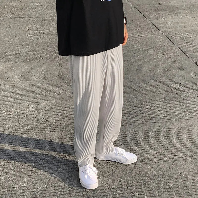 Summer Pleated Straight Pants – Lightweight Ice Silk Comfort and Effortless Japanese Streetwear Style for the Modern Gentleman