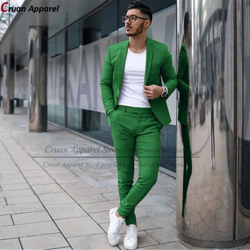 Custom Made Fashion Fuchsia Suit Men Set New Party Wedding Groom Suit Slim Fit Streetwear Casual Beige Classic Jacket Pants 2Pcs - Ellianto fashion Men's