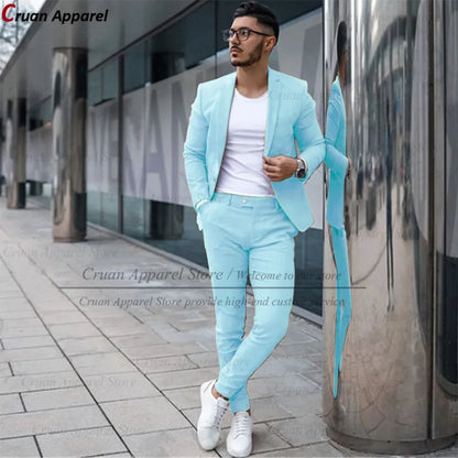 Custom Made Fashion Fuchsia Suit Men Set New Party Wedding Groom Suit Slim Fit Streetwear Casual Beige Classic Jacket Pants 2Pcs - Ellianto fashion Men's
