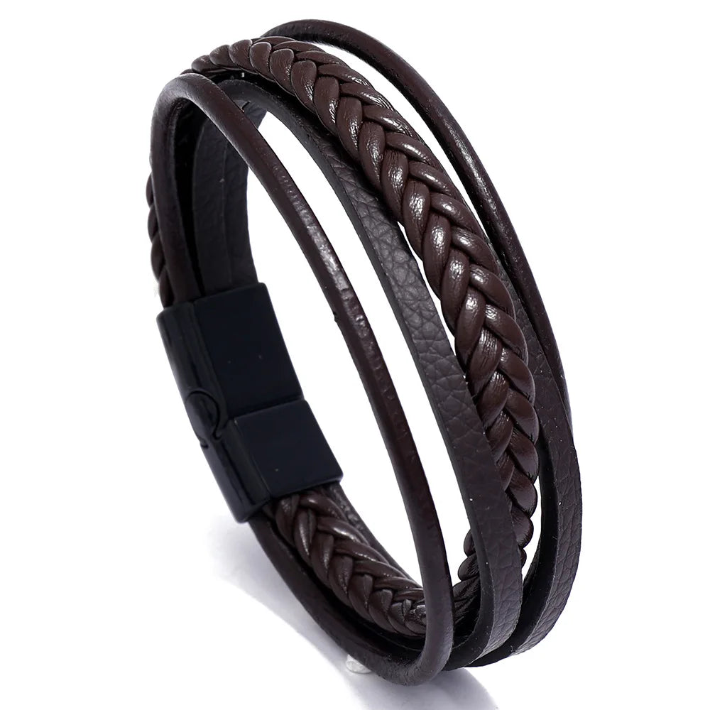 Genuine Leather Bracelet for Men Simple OL Style Man Bracelet Bangle Alloy Magnetic Clasp Wristband Hand Jewelry Bracelet Homme - Ellianto fashion Men's