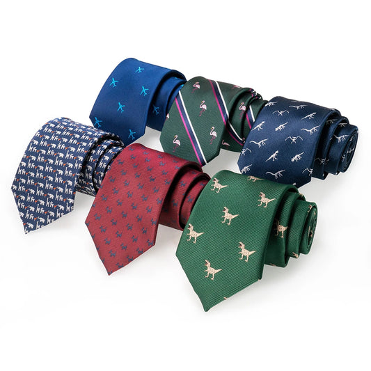 JEMYGINS New Design Animal Tie For Men Silk Woven Necktie 8cm Cartoon Dinosaur Fox Jacquard Fashion Party Wedding Gravata gift - Ellianto fashion Men's