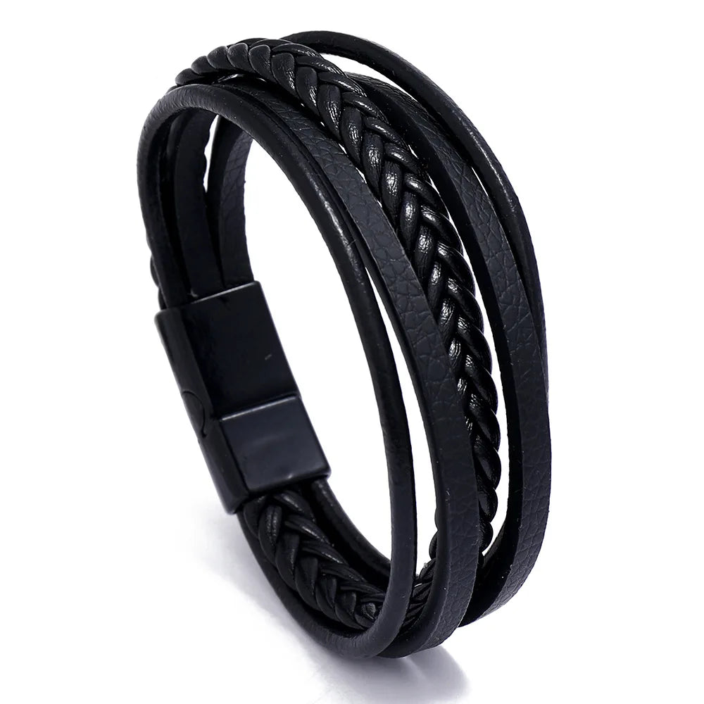 Genuine Leather Bracelet for Men Simple OL Style Man Bracelet Bangle Alloy Magnetic Clasp Wristband Hand Jewelry Bracelet Homme - Ellianto fashion Men's