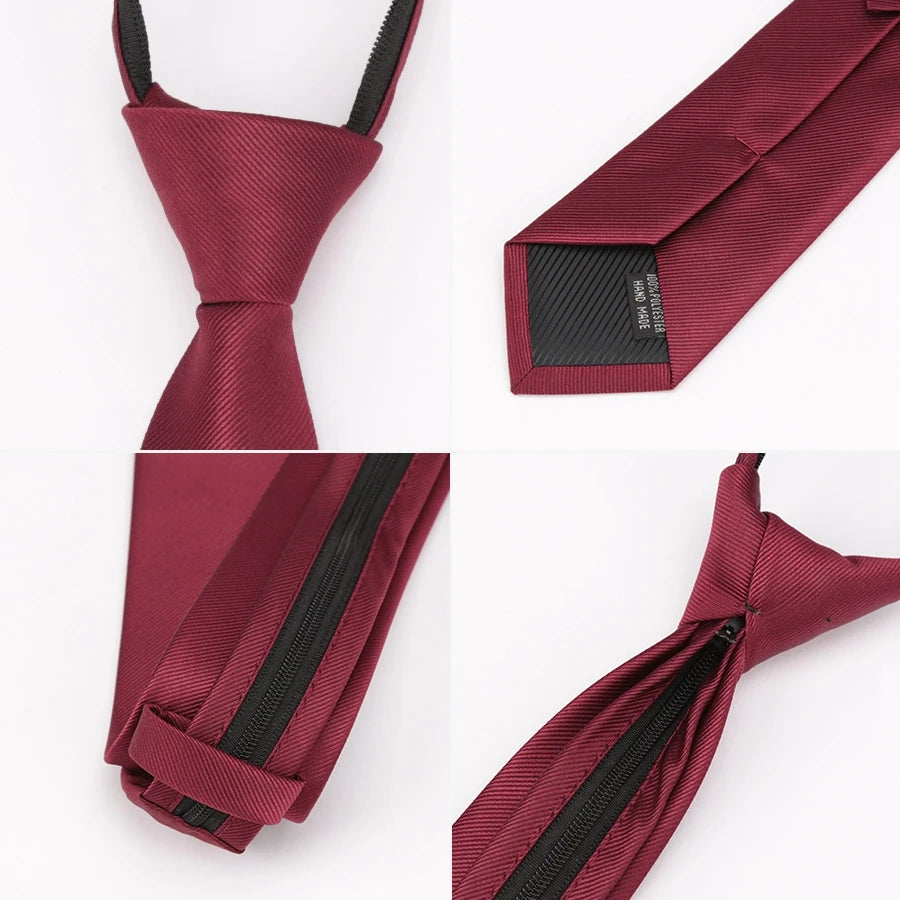 Men Necktie Zipper Lazy Tie Fashion Solid 6cm Ties Business for Man Gravatas Handkerchief Bowtie Mens Wedding Shirt Accessories - Ellianto fashion Men's