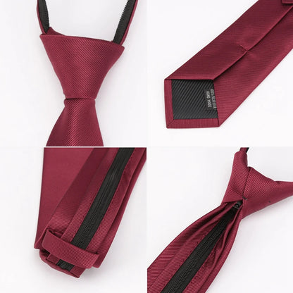 Men Necktie Zipper Lazy Tie Fashion Solid 6cm Ties Business for Man Gravatas Handkerchief Bowtie Mens Wedding Shirt Accessories - Ellianto fashion Men's