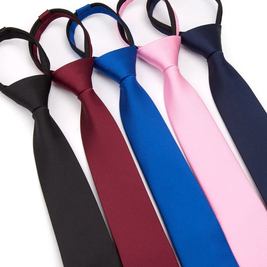 Men Necktie Zipper Lazy Tie Fashion Solid 6cm Ties Business for Man Gravatas Handkerchief Bowtie Mens Wedding Shirt Accessories - Ellianto fashion Men's