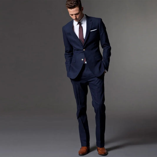 Men Suit Men Tuxedo Custom Made Wedding Suits For Men Tailored Light Navy Blue Mens Suits With Pants Costume Sur Mesure Homme - Ellianto fashion Men's