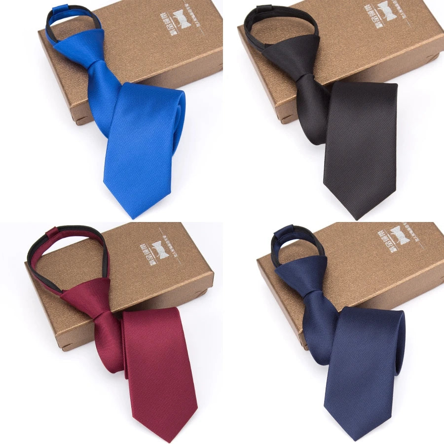 Men Necktie Zipper Lazy Tie Fashion Solid 6cm Ties Business for Man Gravatas Handkerchief Bowtie Mens Wedding Shirt Accessories - Ellianto fashion Men's