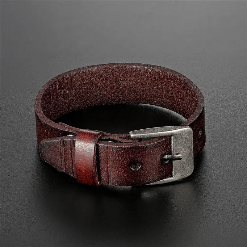 BoBo Cover New Vintag High Quality Aolly Geunine Leather Charm bracelet men Punk Adjustable Buckle bracelets bangles male femme - Ellianto fashion Men's