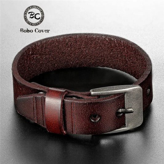 BoBo Cover New Vintag High Quality Aolly Geunine Leather Charm bracelet men Punk Adjustable Buckle bracelets bangles male femme - Ellianto fashion Men's
