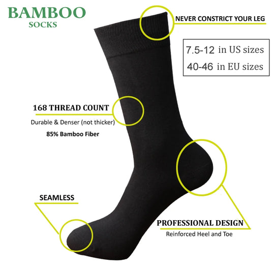 Match-Up Men Bamboo Grey Socks Breathable Anti-Bacterial man Business Dress Socks (6 Pairs/Lot) - Ellianto fashion Men's