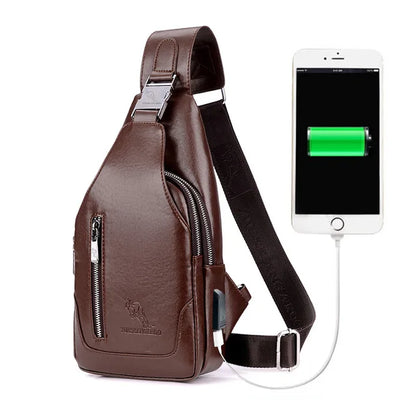 Summer Men Chest Bag Single Strap Sling Bags Leather Male Travel Crossbody Bags Vintage Chest Pack Business Messenger Bag - Ellianto fashion Men's