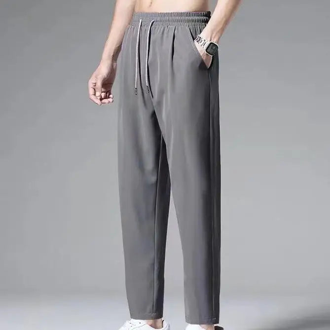 M-5XL Straight Leg Ice Silk Pants Men's Cropped Pants Trendy and Drooping Feeling Pants - Ellianto fashion Men's