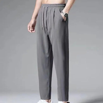 M-5XL Straight Leg Ice Silk Pants Men's Cropped Pants Trendy and Drooping Feeling Pants - Ellianto fashion Men's