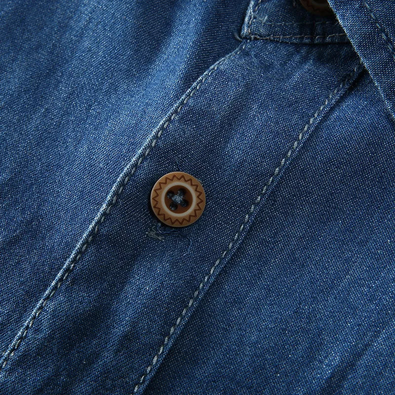 Men's Blue Denim Shirts Short Sleeve Jean Shirts New Summer High Quality Men Cotton Light Blue Denim Shirts Plus size L-8XL - Ellianto fashion Men's