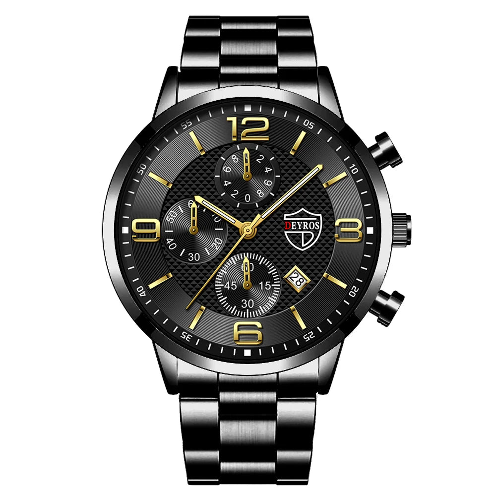 reloj hombre Luxury Business Men Watchs Stainless Steel Quartz WristWatch Male Leather Calendar Luminous Clock relogio masculino - Ellianto fashion Men's