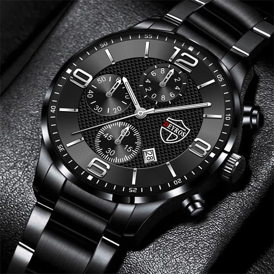 reloj hombre Luxury Business Men Watchs Stainless Steel Quartz WristWatch Male Leather Calendar Luminous Clock relogio masculino - Ellianto fashion Men's