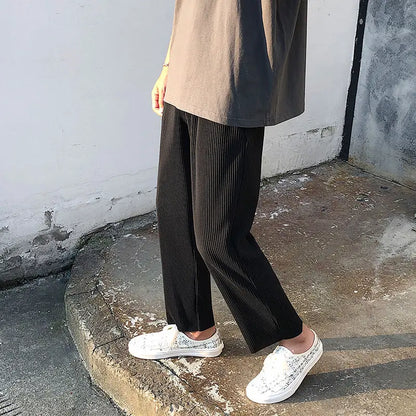 Summer Pleated Straight Pants – Lightweight Ice Silk Comfort and Effortless Japanese Streetwear Style for the Modern Gentleman