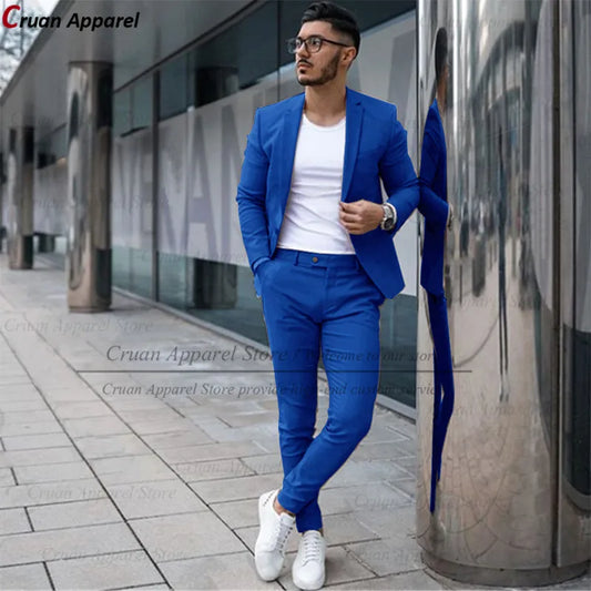 Custom Made Fashion Fuchsia Suit Men Set New Party Wedding Groom Suit Slim Fit Streetwear Casual Beige Classic Jacket Pants 2Pcs - Ellianto fashion Men's