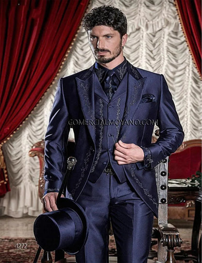 2025 Tailor Made Mens Suit Elegant Embroidery Men's Wedding Prom Suits Mens Suits 3 Pieces (Jacket+Pants+Vest) 004 - Ellianto fashion Men's