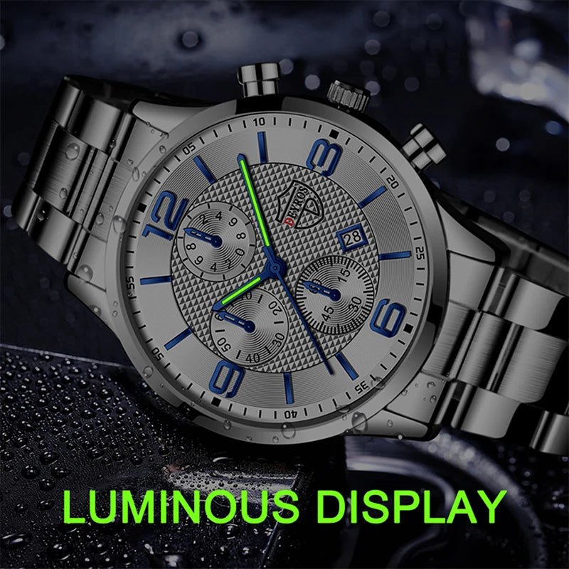 reloj hombre Luxury Business Men Watchs Stainless Steel Quartz WristWatch Male Leather Calendar Luminous Clock relogio masculino - Ellianto fashion Men's