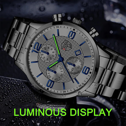 reloj hombre Luxury Business Men Watchs Stainless Steel Quartz WristWatch Male Leather Calendar Luminous Clock relogio masculino - Ellianto fashion Men's