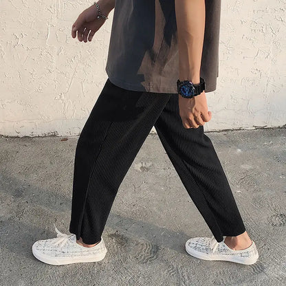 Summer Pleated Straight Pants – Lightweight Ice Silk Comfort and Effortless Japanese Streetwear Style for the Modern Gentleman