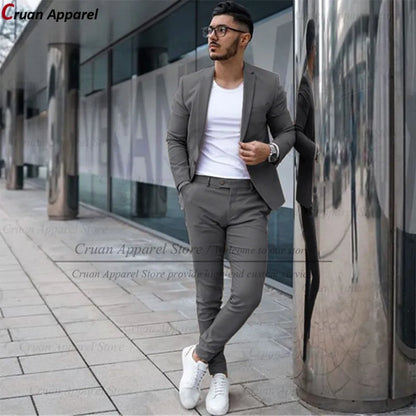 Custom Made Fashion Fuchsia Suit Men Set New Party Wedding Groom Suit Slim Fit Streetwear Casual Beige Classic Jacket Pants 2Pcs - Ellianto fashion Men's