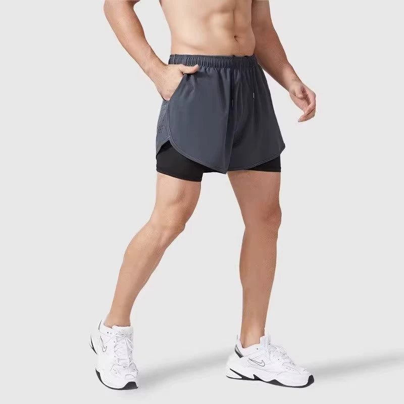 Leak-Picking Professional Running Exercise Shorts Men's Handphone-Friendly Three Points Pant Belt Lining Back Waist Zipper Pocket Fashion - Ellianto fashion Men's