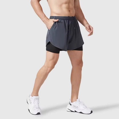 Leak-Picking Professional Running Exercise Shorts Men's Handphone-Friendly Three Points Pant Belt Lining Back Waist Zipper Pocket Fashion - Ellianto fashion Men's