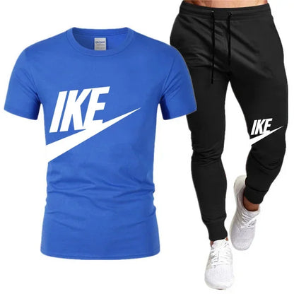 Set The new summer fashion sportswear for 2025: men's short-sleeved high-quality cotton T-shirt + sports shorts 2-piece set, men's c - Ellianto fashion Men's