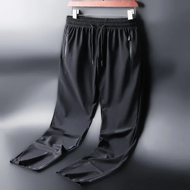 Korean Ice Silk Pants Men's Summer Thin Casual Pants Men's Quick Dry Summer Men's Straight Leg Loose Leg Tracksuit Pants M-8XL - Ellianto fashion Men's