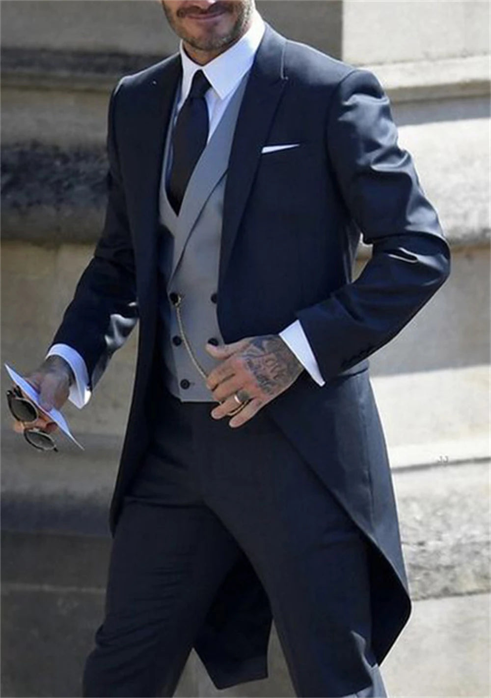 Italian Gentleman Style Wedding Man Long Tail Coat Groom Prom Tuxedos Formal Mens Suits terno masculino (Jacket +Pants +Vest) I - Ellianto fashion Men's
