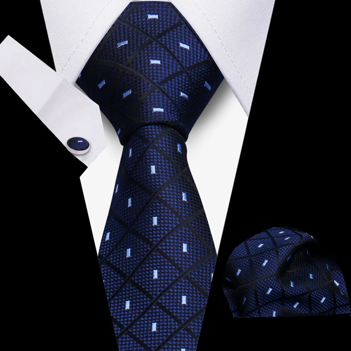 Tie Men Business Necktie Set Classic Plaid Cufflinks Handkerchief For Suit Wedding High Quality 3pcs Ties Sets Formal Gravata - Ellianto fashion Men's
