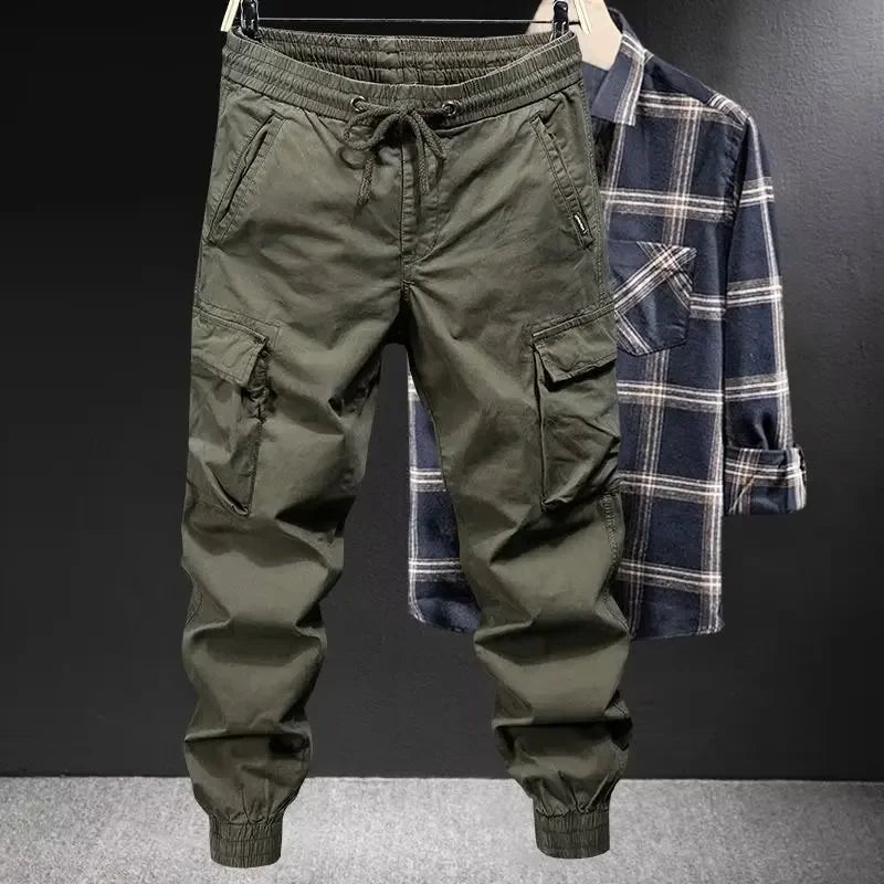 Trendy Brand Casual Cargo Pants Men's Loose Fit Solid Color Cargo Pants American Style Casual For Spring Autumn - Ellianto fashion Men's
