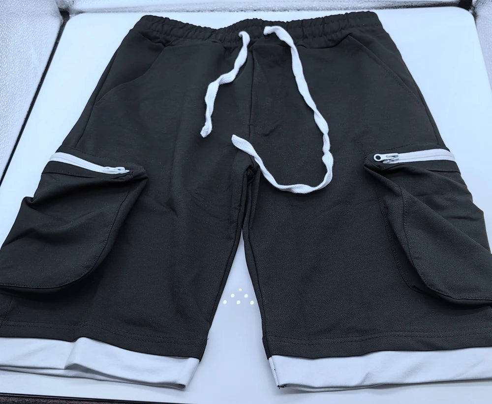 Mens Summer Cargo Shorts Cotton Workout Fitness Shorts Breathable Jogger Training Gyms Bodybuilding Multi Pocket Yellow Shorts - Ellianto fashion Men's