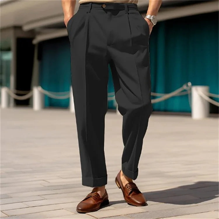 Men's Clothing Formal Mid-waist Buttoned Straight Plain Comfortable Outdoor Daily Outing Fashionable Trousers - Ellianto fashion Men's