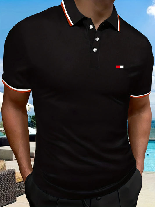 Men's 100 cotton summer casual fashion loose plus size flag pattern printed lapel short sleeved polo shirt top travel outfit - Ellianto fashion Men's