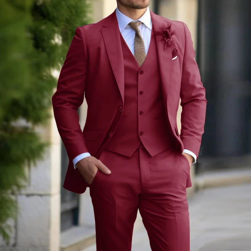 3 Pieces Beige Suits for Men Fashion Slim Fit Blazer Vest Pants Set Formal Business Wedding Tuxedos for Men Casual Clothing - Ellianto fashion Men's