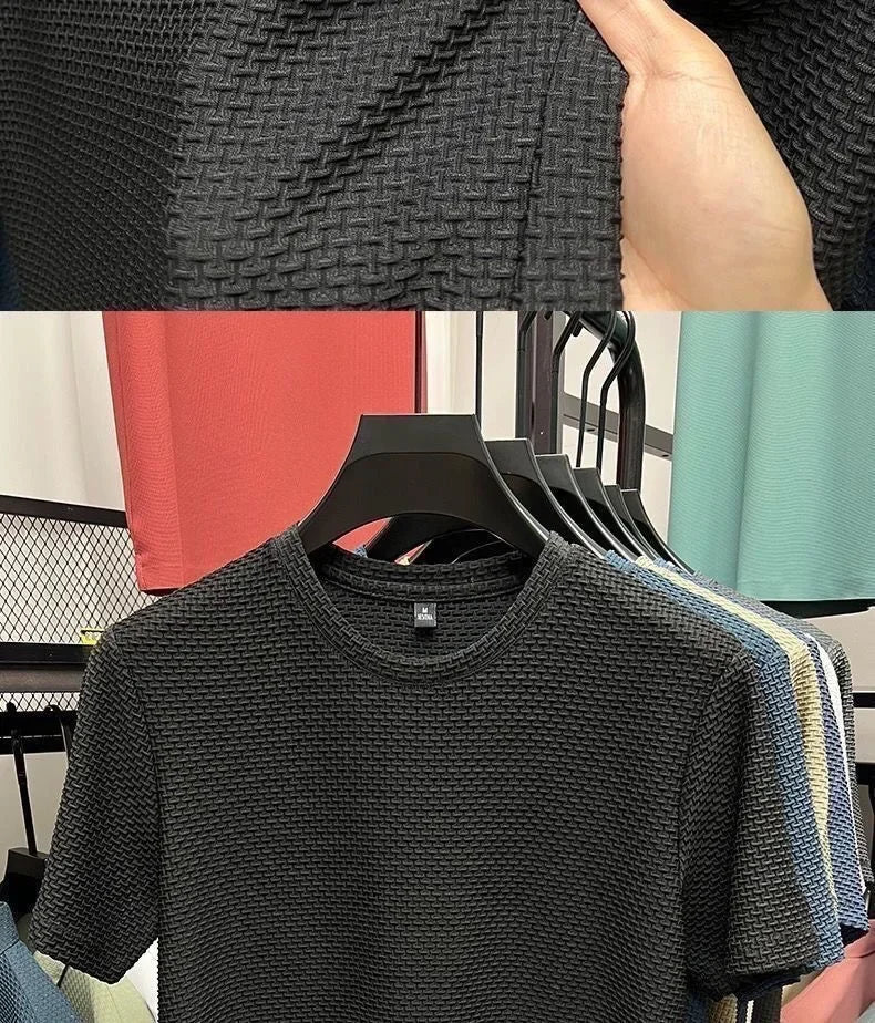 Men's Ice Silk T-Shirt Short Sleeve Lightweight Breathable Comfortable Cool Feeling Casual Trendy Summer Elastic Slim Fit - Ellianto fashion Men's