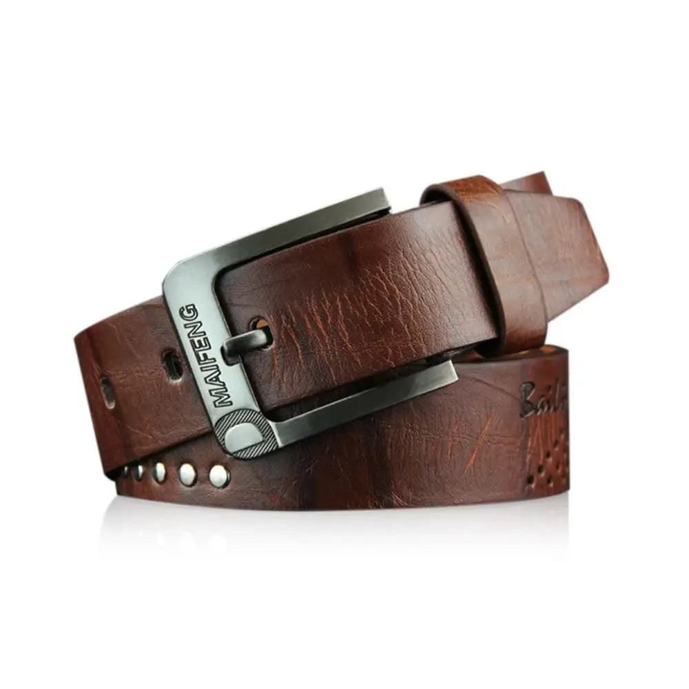 Simple Leather Men's Belt Luxury High Quality Classic Buckle Business Cowboy Vintage Waistband Alloy Belts - Ellianto fashion Men's