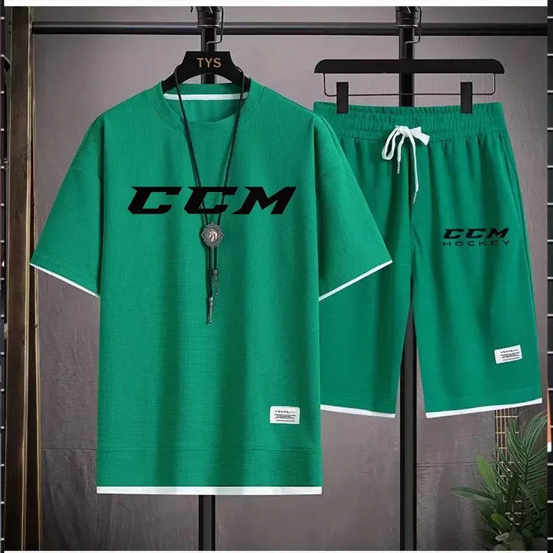 Set The 2025 new summer men's casual sportswear set, outdoor jogging trend, men's breathable short-sleeved T-shirt + sports shorts t - Ellianto fashion Men's