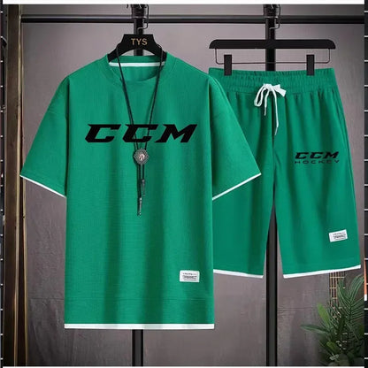 Set The 2025 new summer men's casual sportswear set, outdoor jogging trend, men's breathable short-sleeved T-shirt + sports shorts t - Ellianto fashion Men's