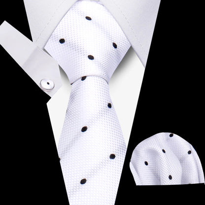 Tie Men Business Necktie Set Classic Plaid Cufflinks Handkerchief For Suit Wedding High Quality 3pcs Ties Sets Formal Gravata - Ellianto fashion Men's